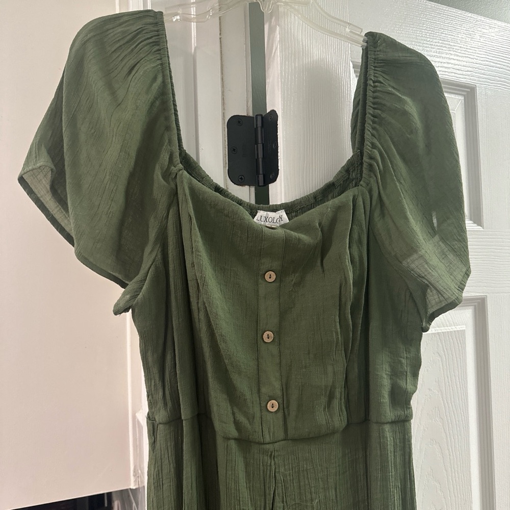 Luxology Olive Green Midi Dress with Button Detail